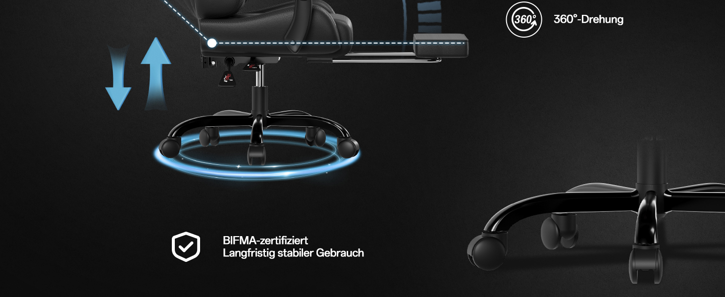 Ігровий крісло JUMMICO з масажем, ергономічний офісний крісло з підголовником для попереку, регульована спинка 90-135°, підставка для ніг, чорний, до 150 кг