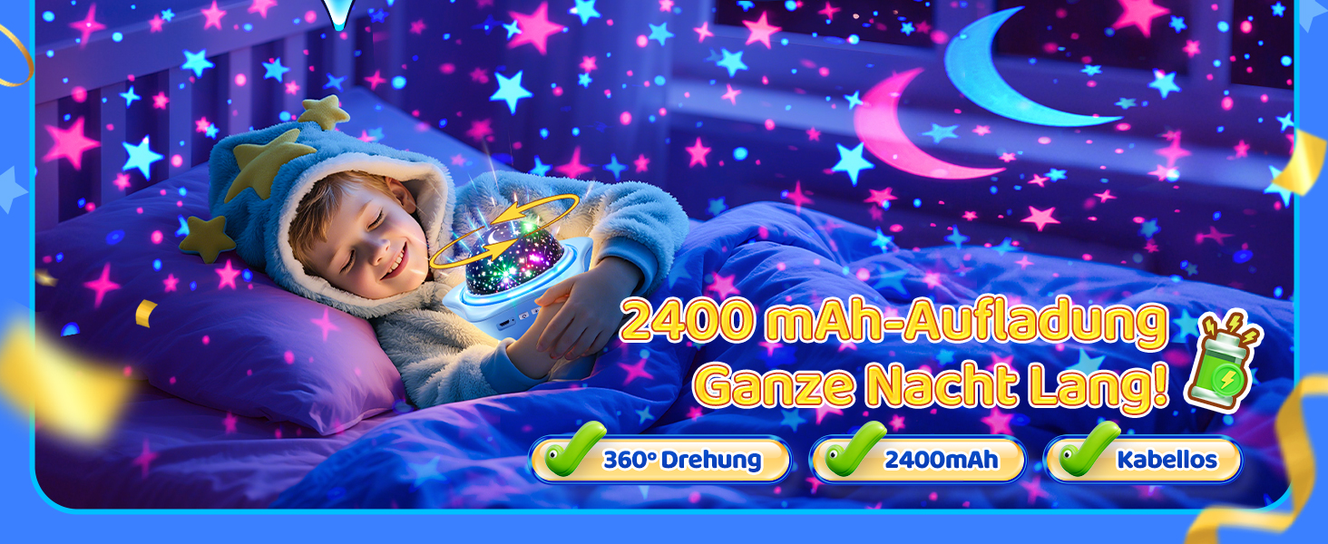 Проєктор зоряного неба One Fire Sternenhimmel для дітей: 96 режимів + 6 фільмів, нічник, обертання 360°, єдиноріг, пульт, 1-9 років, декор кімнати