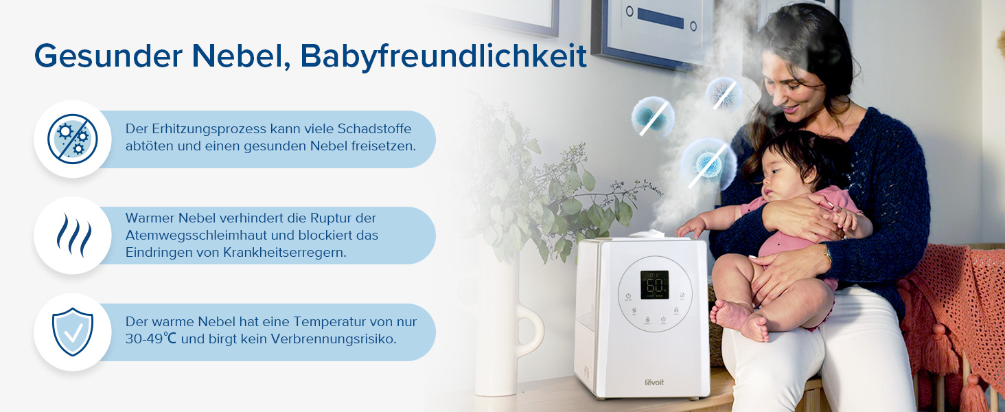 Зволожувач повітря LEVOIT Smart 6L з ароматерапією, верхній залив, холодний/теплий туман, керування Alexa/APP, режим сну, таймер 1-12 год, для спальні, дитячої кімнати, рослин до 40–70 м²