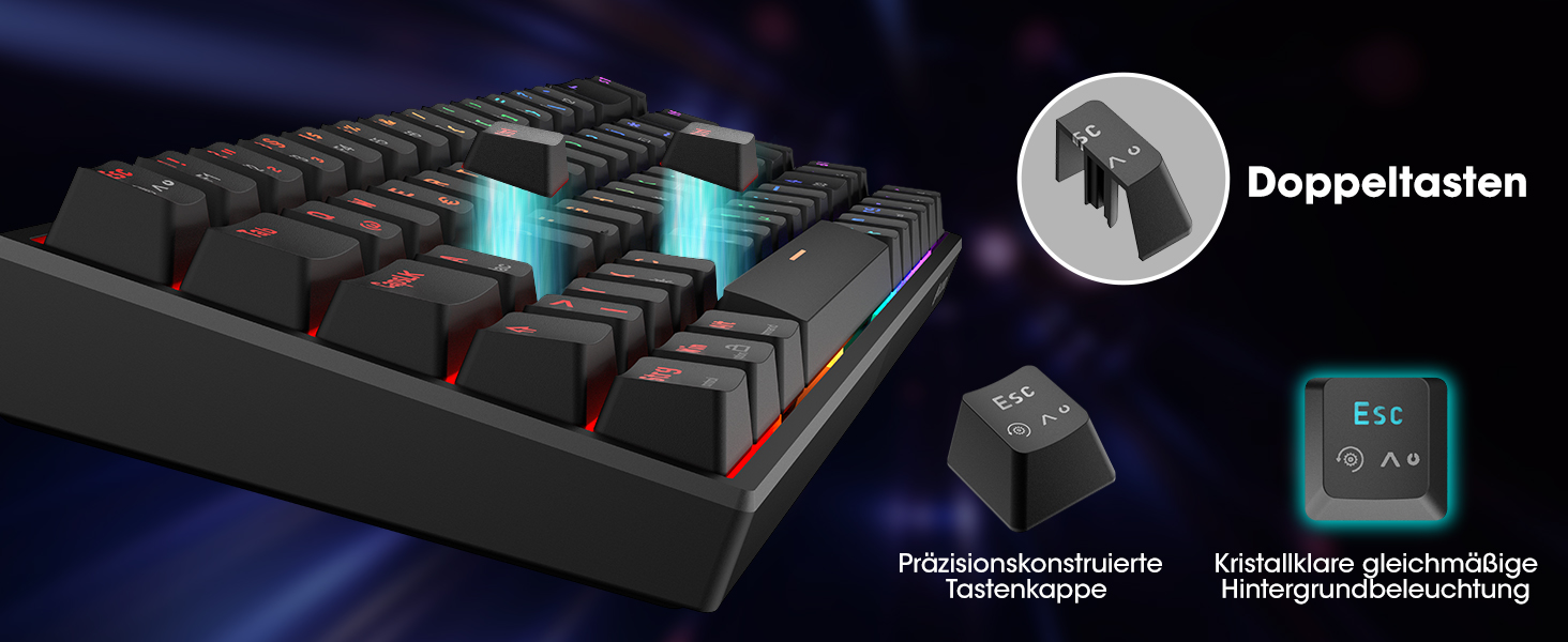 Механічна клавіатура KOORUI для геймінгу: бездротова/провідна, Bluetooth, 82 клавіші, QWERTZ (німецька розкладка), 4000mAh, RGB, для Windows/MacOS/Linux