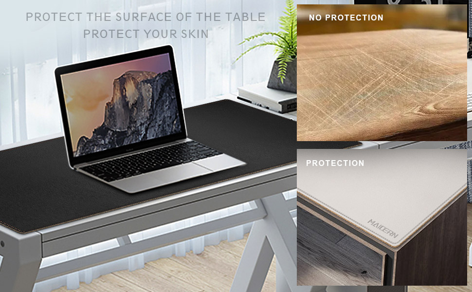 Килимок для столу MAIDERN XXL 100x60 см — двосторонній підкладник зі шкіри та корка, водонепроникний килимок для миші для офісу, дому та геймінгу, чорний