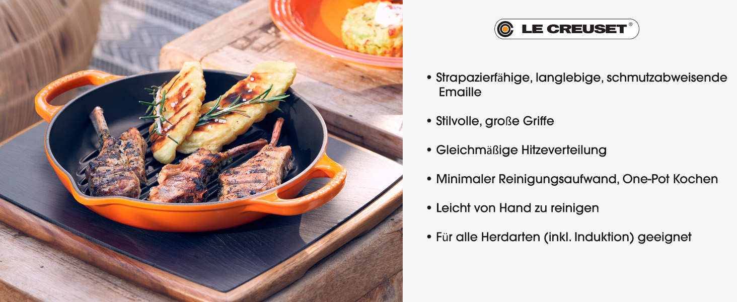 LE CREUSET Signature Сковорода гриль кругла висока з чавуну, 25 см, Червоний (Ofenrot), для всіх типів плит та духовок