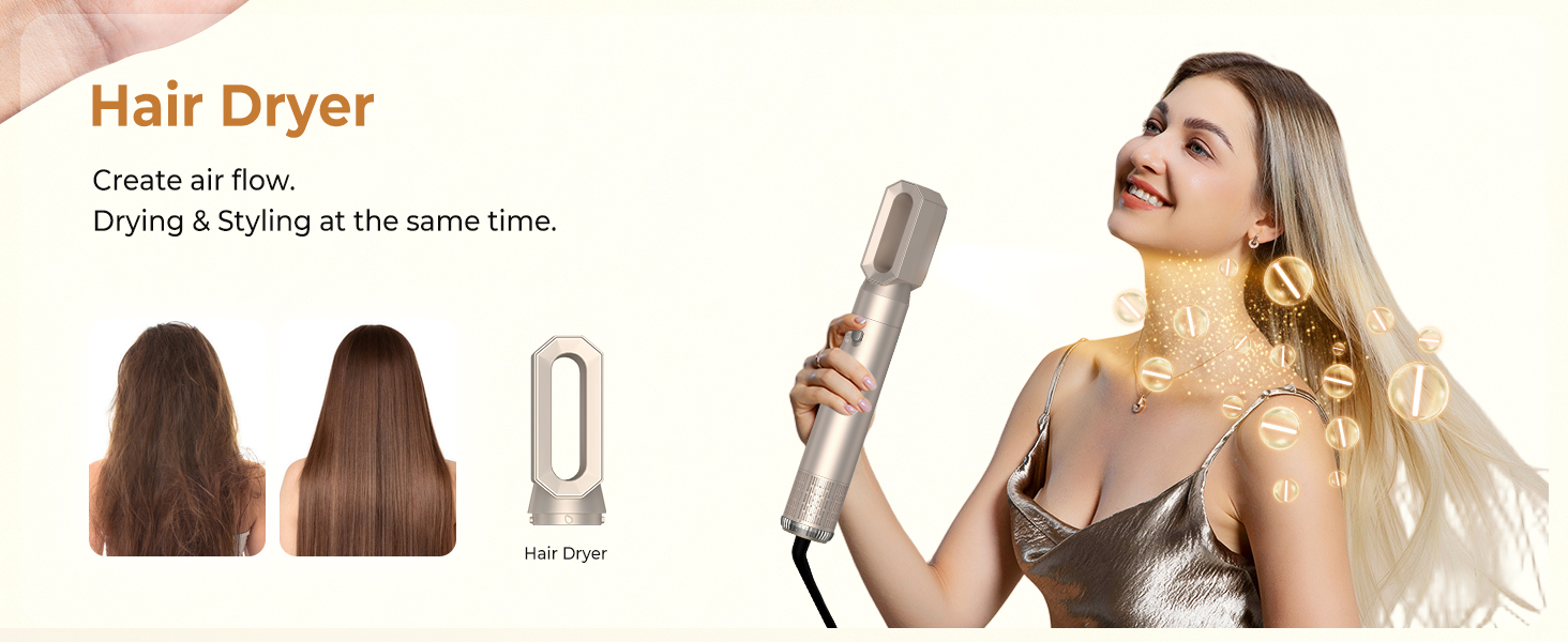 UKLISS Hairstyler 6 в 1: Професійний набір для укладки волосся (фен-щітка, плойка, випрямляч) 1000W, срібно-золотий
