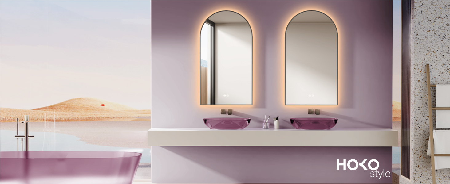 Дзеркало для ванної кімнати LED HOKO Design Turin, овальне, 45x75 см, матовий чорний каркас, сенсорне керування, світлодіодне підсвічування, зміна кольору світла (тепле/холодне/нейтральне), антизапарювання