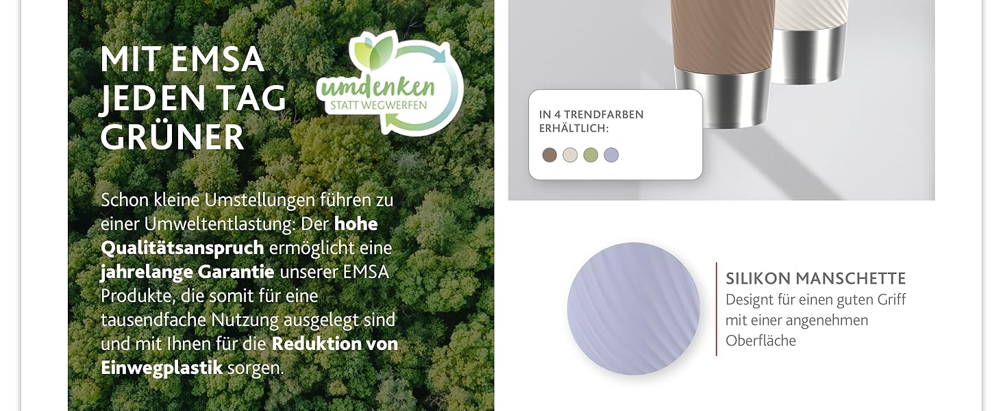 Термокружка Emsa Travel Mug Classic Twist 0.36 л, лавандова, з кришкою Quick-Press, для гарячих та холодних напоїв