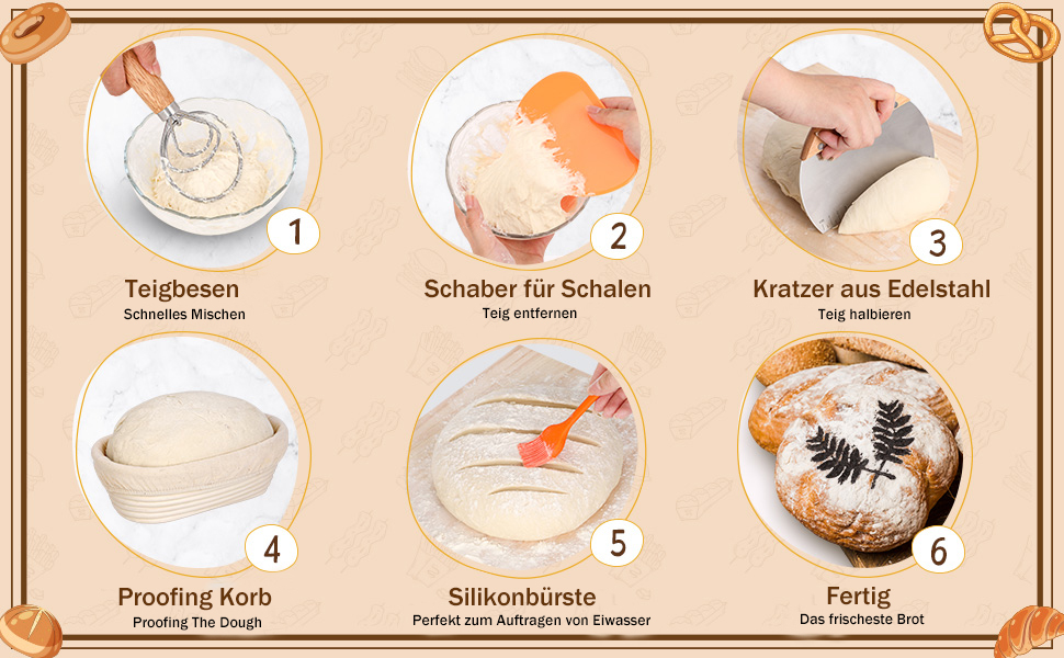 Набір для розпирання хліба (10 шт.), 23 см, для закваски, з лопаткою та лімі, аксесуари для випічки, для початківців