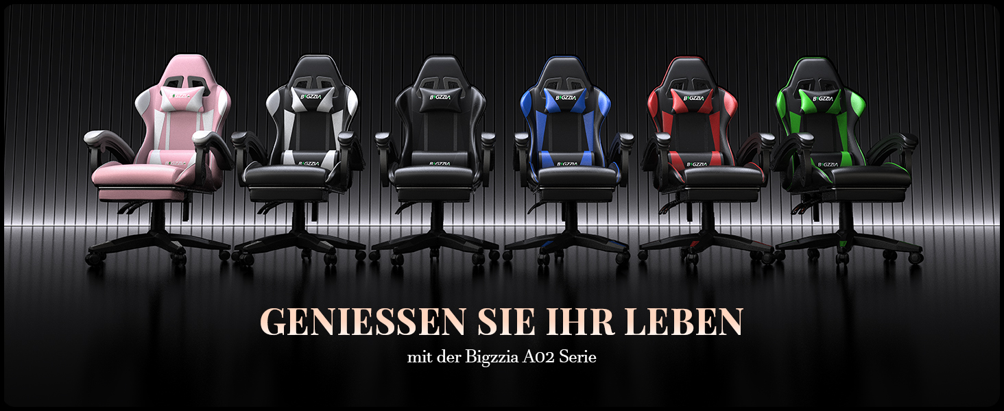 Ігровий крісло Bigzzia з масажем та підніжкою, ергономічний, регульована спинка 90-135°, чорний