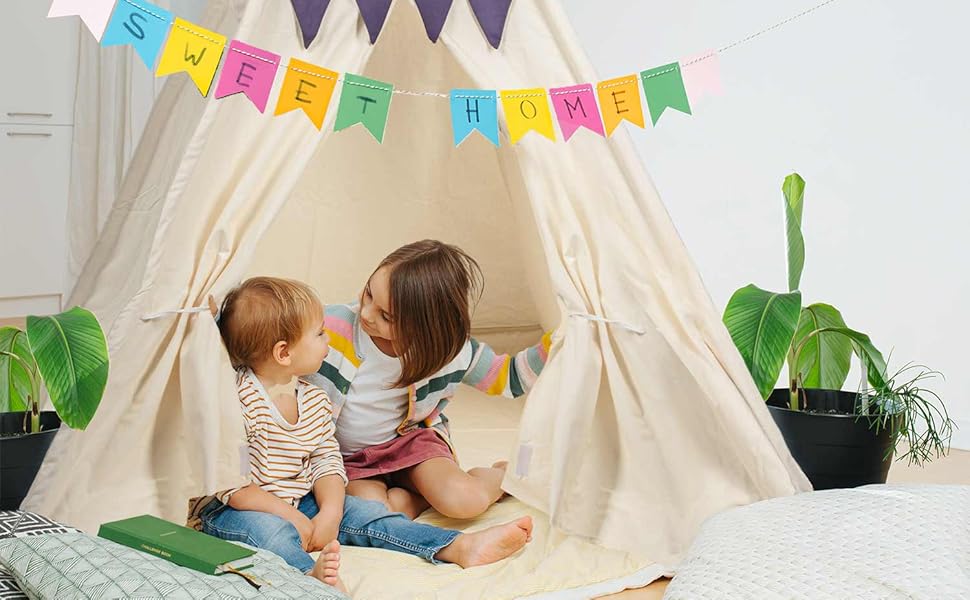 Дитячий намет-типі з натуральних матеріалів Kinder-Spielzelt Tipi - ідеальний подарунок для дитячої кімнати. Намет з бавовни та дерева для гри в приміщенні та на вулиці (Бежевий)