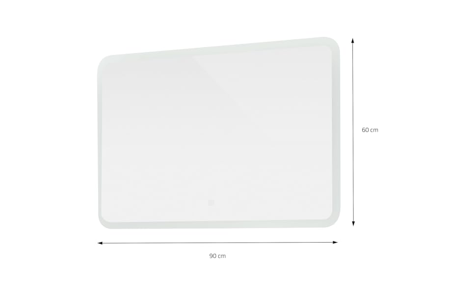 Дзеркало для ванної кімнати ML-Design з LED-підсвічуванням, 90 x 60 см, білий колір, сенсорне керування