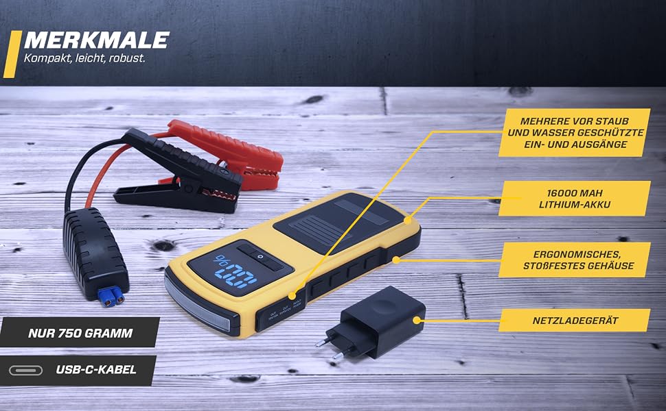 Бустер для автомобіля MAXTOOLS JS500 2200A 22Ah, пусковий пристрій (джампстартер) для 12V дизельних та бензинових двигунів, Powerbank з LED-ліхтарем та USB