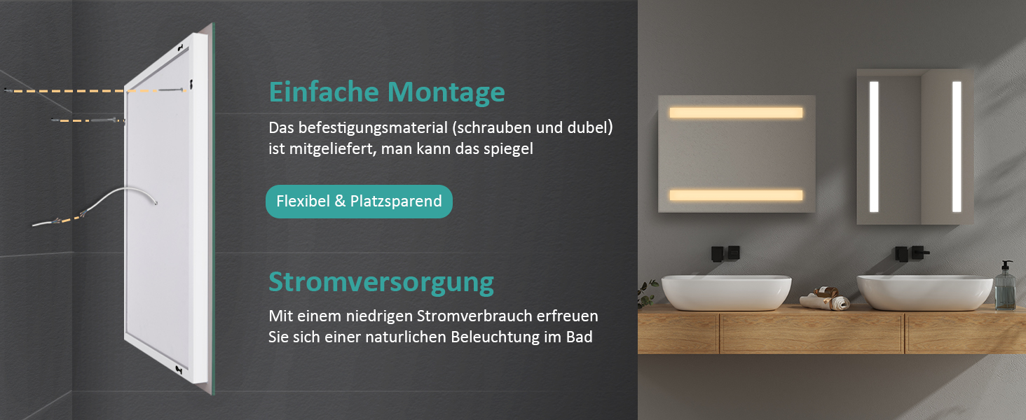 Дзеркало для ванної кімнати EMKE з підсвічуванням 60x80 см, 2 кольори світла, антизапарник, вимикач-кришка, IP44, енергозберігаюче LED, 60L x 80B см