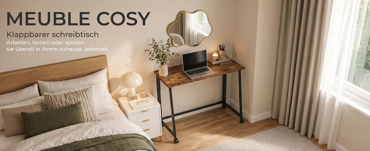 Складаний комп'ютерний стіл MEUBLE Cosy для ноутбука та ПК, компактний робочий стіл для офісу та дому, коричневий