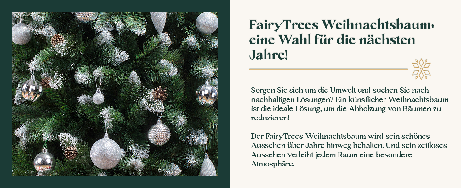 Штучна ялинка FAIRYTREES сосна 220 см, білий засніжений ефект, ПВХ, з натуральними шишками та дерев'яною підставкою