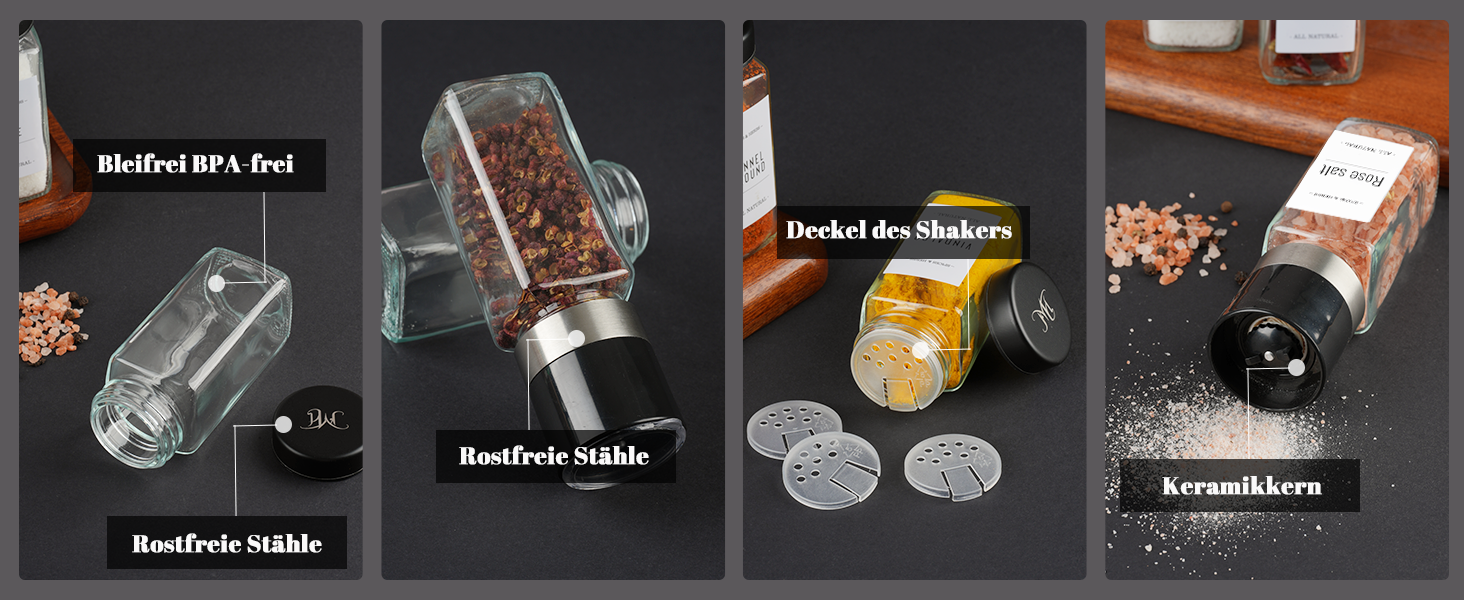 Набір скляних банок для спецій з дерев'яними кришками з акації, 24 шт. по 120 мл (кутові)