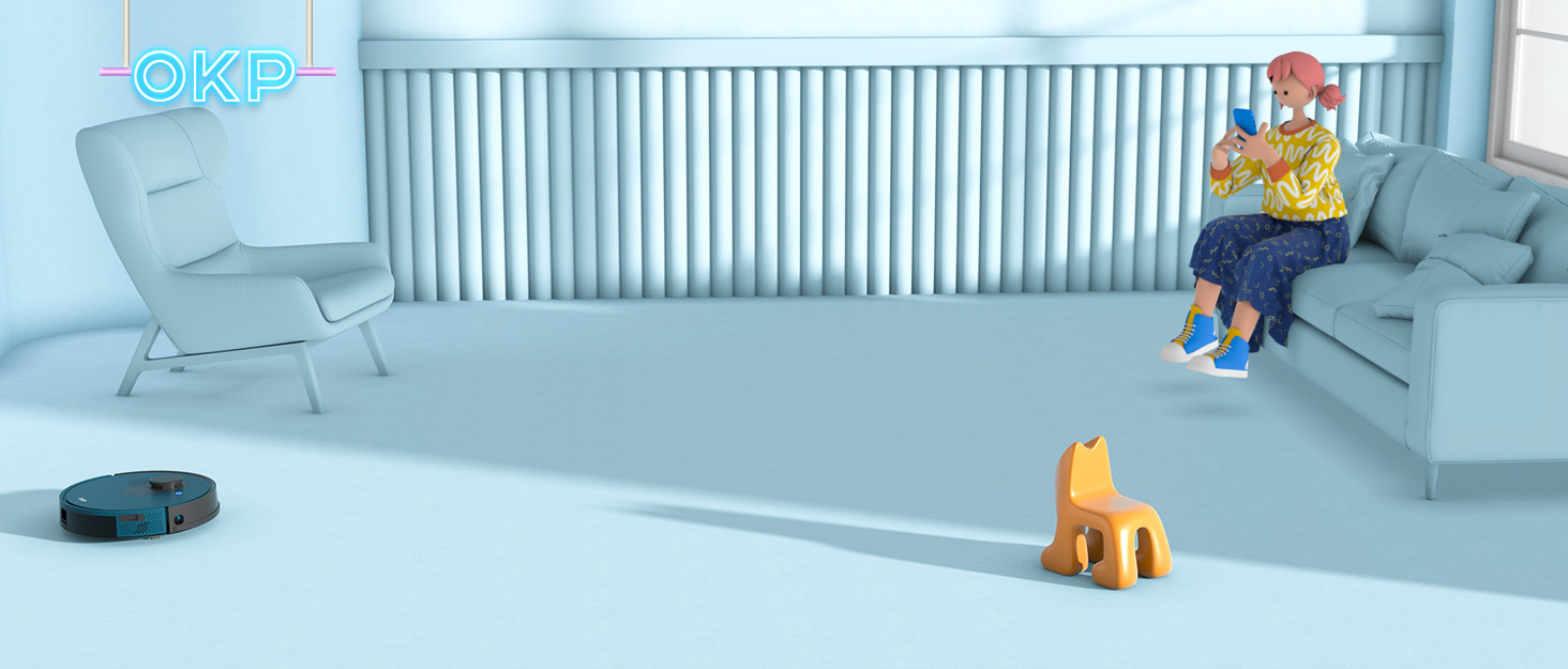 Робот-пилосос OKP 2100Pa з Wi-Fi, суперобладна модель з керуванням через додаток та голосовим керуванням Alexa. Час роботи до 100 хвилин, самостійне заряджання, тиха робота, підходить для прибирання шерсті тварин, підлоги та килимів. Модель K2