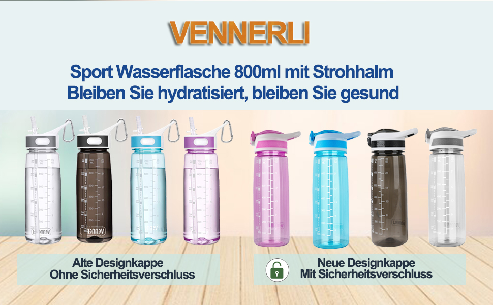 Пляшка для води герметична VENNERLI 800 мл з відмітками часу та соломинкою BPA Free 