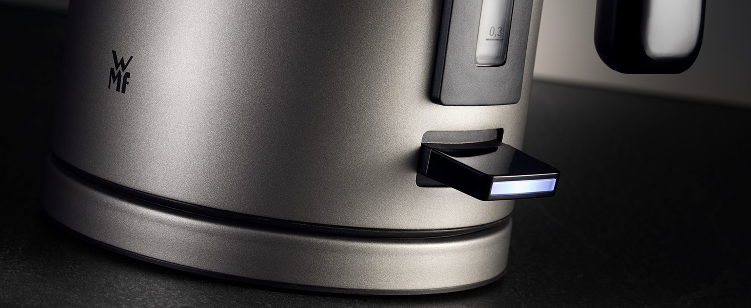 Електричний чайник WMF Lono Silk 1.6 л з нержавіючої сталі, з фільтром від накипу, бездротовий, з поворотним підставою, антижирове покриття, відкривання однією рукою, зовнішній індикатор рівня води