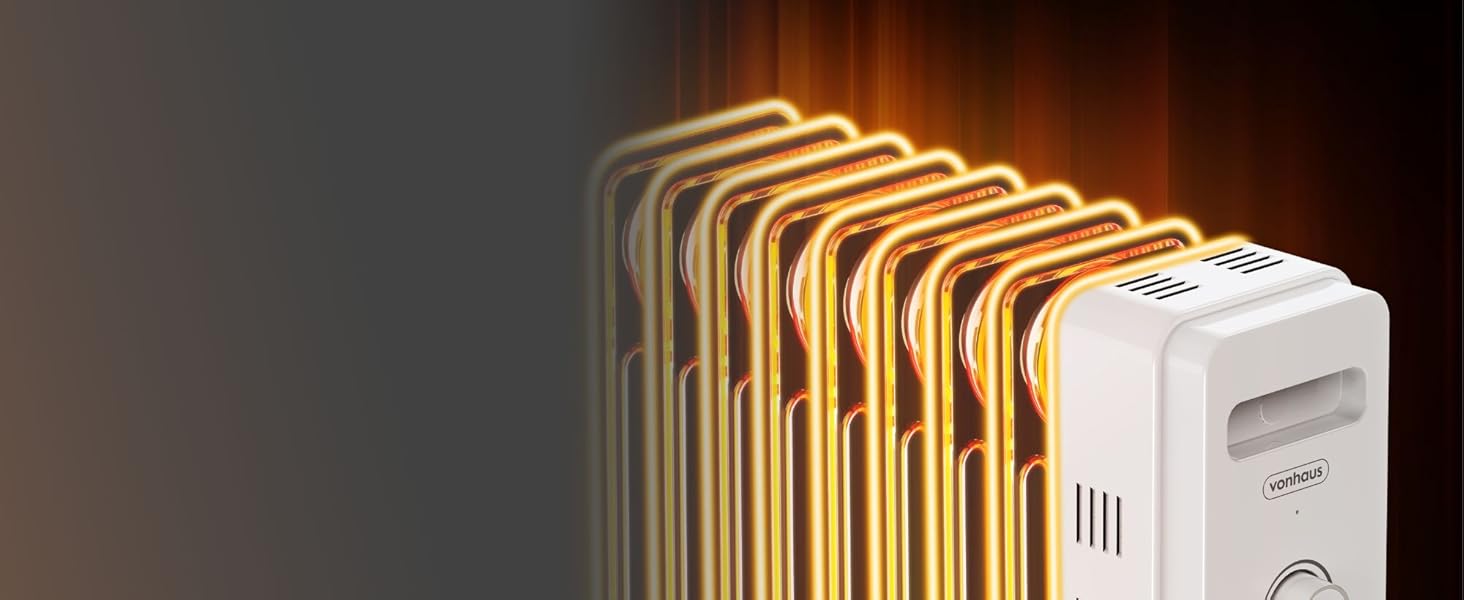 Масляний радіатор VonHaus 2.5 кВт з термостатом, білий (9 ребер)