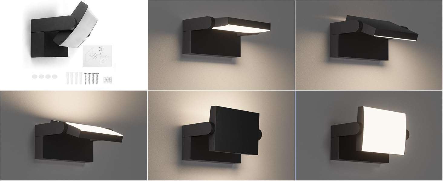 Світильник настінний вуличний LED Klightern 24W, тепле біле світло 3000K, IP65 водонепроникний, поворотний, алюміній, 1500 Лм, чорний
