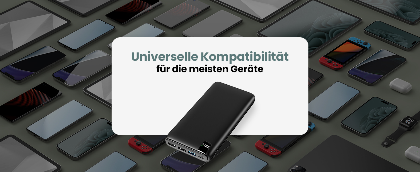 Додатковий повербанк 26800 мАг, зовнішній акумулятор USB-C 22,5 Вт, 4 порти, PD 20 Вт, чорний