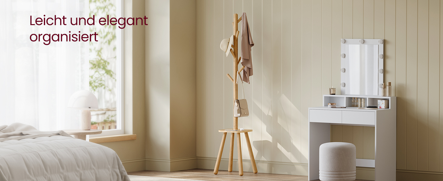 Стійка для одягу VASAGLE з 8 гачками та полицею, 170,5 см, для прихожих, спалень (Нейтрально-бежевий)