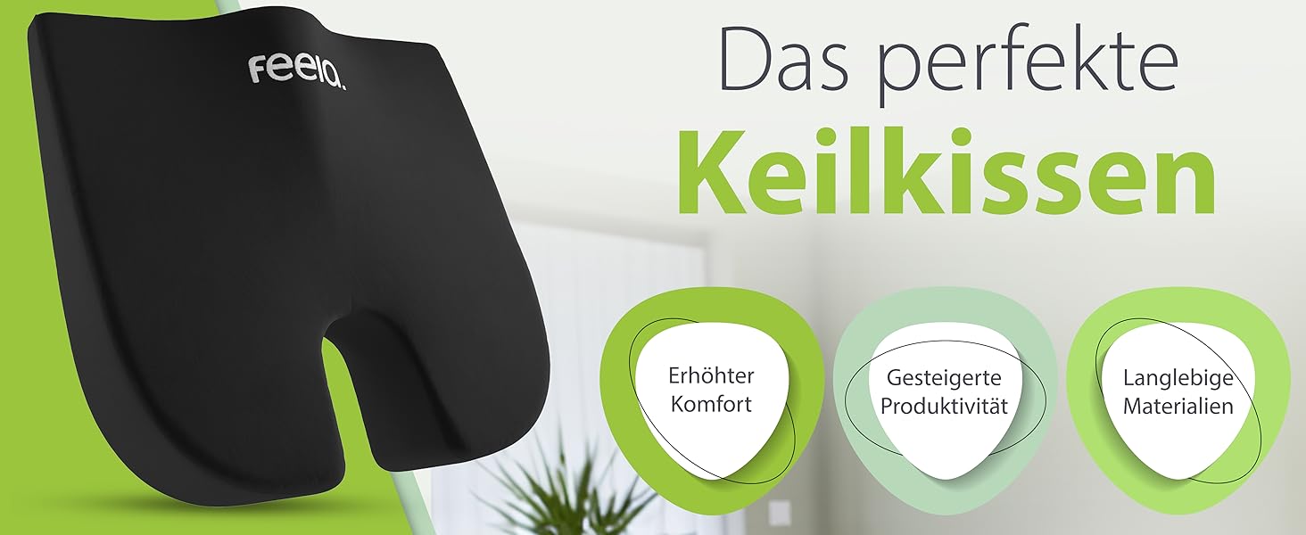 Ортопедична подушка-клинок Feela® для сидіння [3 ступені жорсткості] – ергономічна подушка для автомобіля та дивану, подушка-клинок для сидіння, чорна, м'яка (50-80 кг)