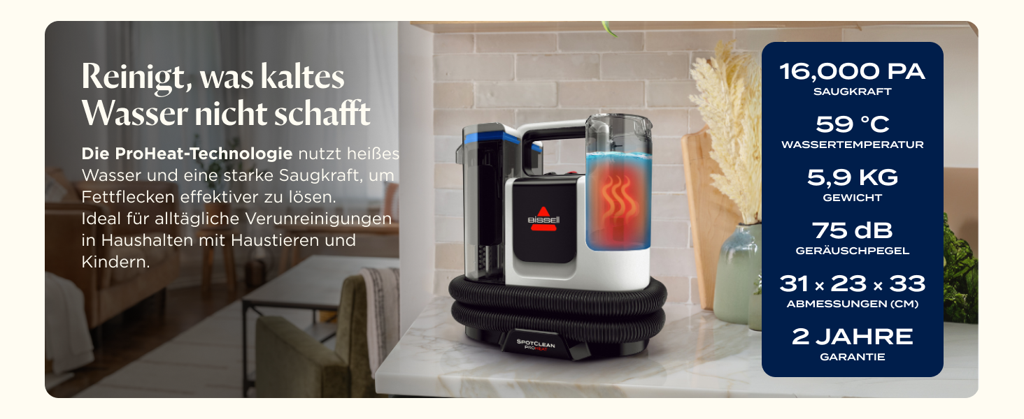 BISSELL SpotClean ProHeat Advanced - професійний мийник килимів та м'яких меблів, 1125W, з кабелем, 3924N