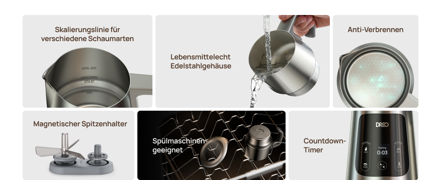 Dreo автоматичний спінювач молока All-in-1, 800 мл, срібний. Спінювач для лате-арту, гарячих та холодних напоїв, 30+ рецептів, для миття в посудомийній машині