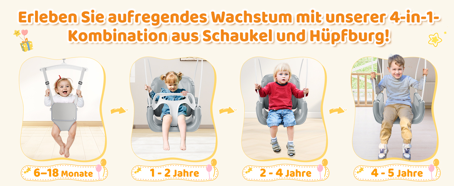 Набір 4-в-1: гойдалка та дверний вистрибувач для малюків, дитяче гойдалко, металевий складаний стійкий каркас для дому та вулиці, легко збирається та зберігається (білий)