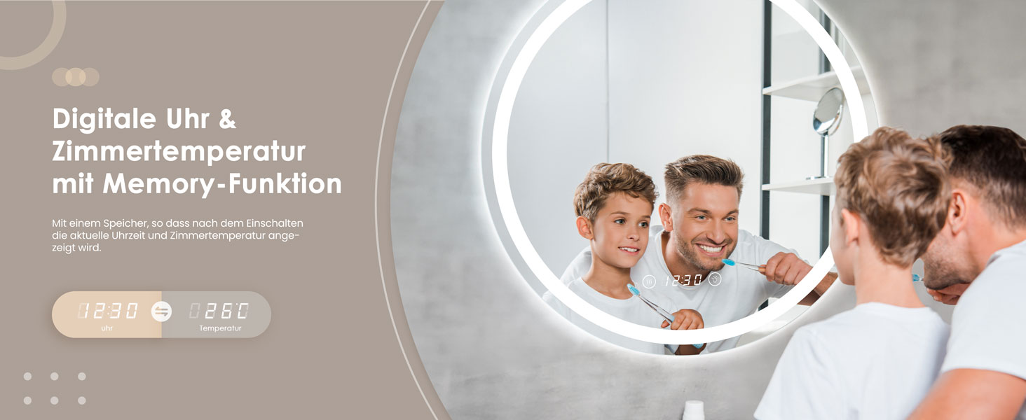 Дзеркало для ванної кімнати Dripex круглої форми з підсвічуванням LED, сенсорне керування, регулювання яскравості, 3 кольори світла, запобігання запотіванню, 50x50 см