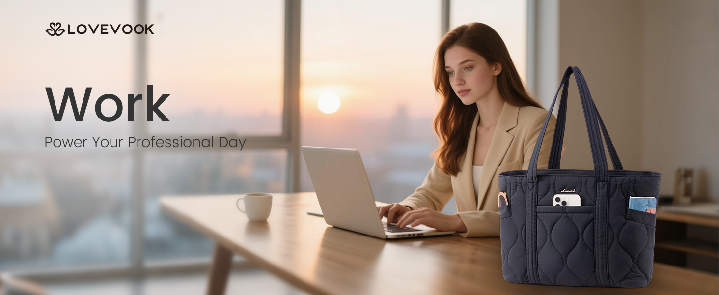 Сумка для ноутбука LOVEVOOK 15.6 дюймів, жіноча сумка-шоппер, велика містка сумка-тоут для роботи, навчання, подорожей, чорна