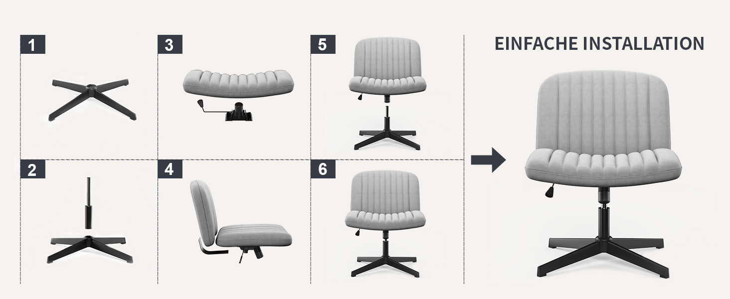 Офісне крісло без підлокітників Naspiro, сіре, з тканини, регульоване по висоті, поворотне на 360°, з функцією гойдання