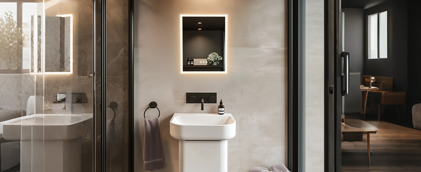 Дзеркало для ванної кімнати LED LUVODI 40x50 см з підсвічуванням, сенсорне керування, 3 кольори, регулювання яскравості, антизапарник