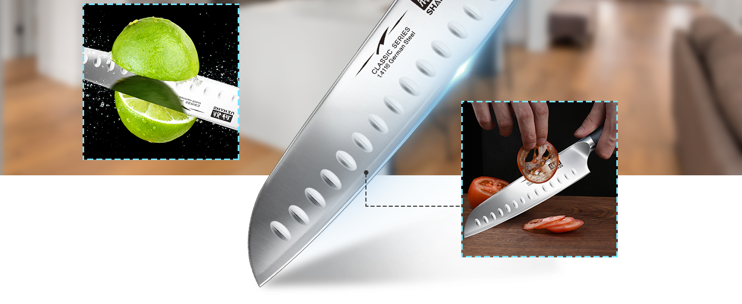 Ніж шеф-кухаря SHAN ZU Santoku: 18 см, нержавіюча сталь, ергономічна ручка, подарункова коробка