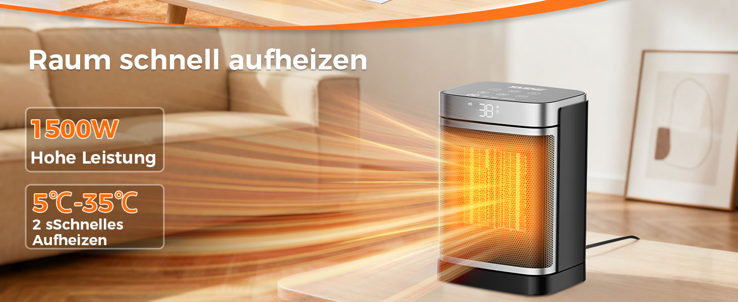 Електричний керамічний обігрівач YASHE 1500W з дистанційним керуванням, термостатом, таймером та функцією обертання 70°, чорний