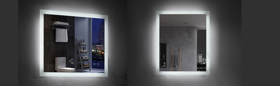 Дзеркало для ванної кімнати Badspiegel 120x70 см з підсвічуванням LED, сенсорне керування, антизапітніння, регулювання яскравості, біле світло (60x80 см)