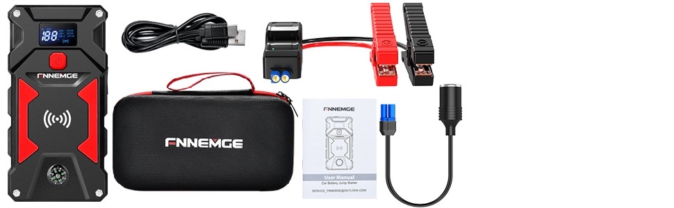 Бустер автозапуску FNNEMGE 9000A 26800mAh для бензинових та дизельних двигунів до 10.0л, пусковий пристрій Powerbank 12V з Quick Charge 3.0 та LED-ліхтарем