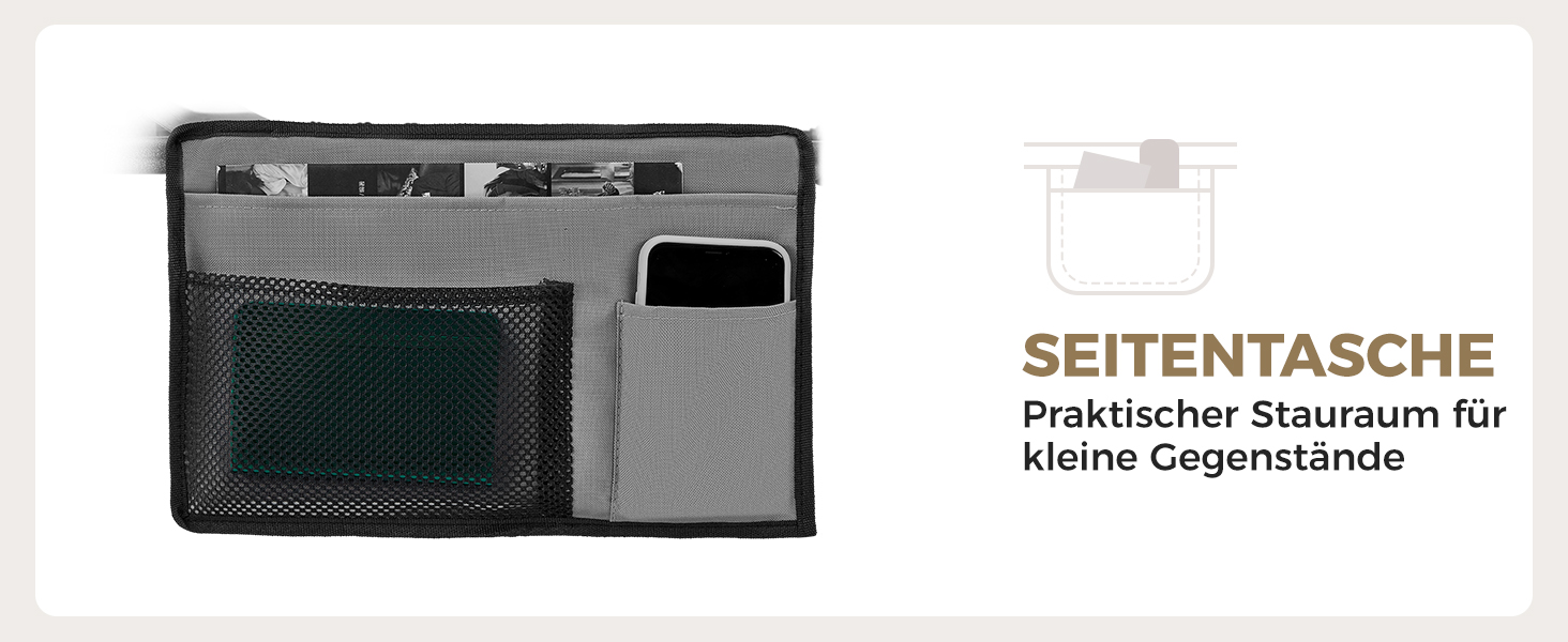 Лежак для відпочинку KingCamp великого розміру, складаний, 5 положень, для саду, кемпінгу, пляжу, з подушкою та кишенею, до 200 кг, 200 x 68 см, сірий