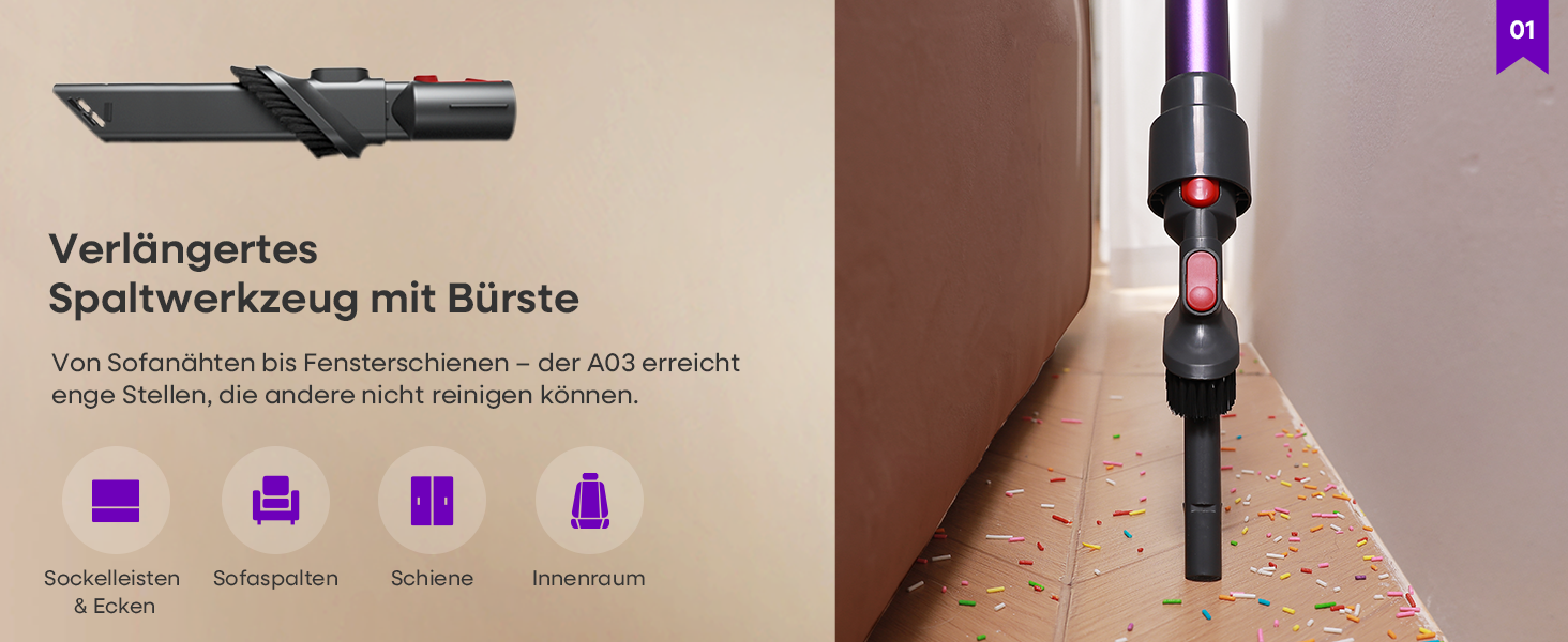 Акумуляторний бездротовий пилосос AlloyMove A03 Lila: 45000Pa, 450W, 60 хвилин, LED, для тварин, килимів, твердих поверхонь