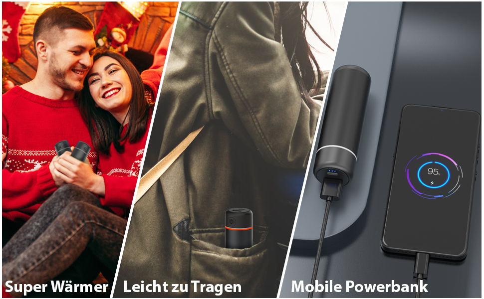Електричний грієчка для рук EXTSUD 10000mAh: портативний зарядний пристрій, Powerbank, подарунок на зиму для чоловіків та жінок сірого кольору