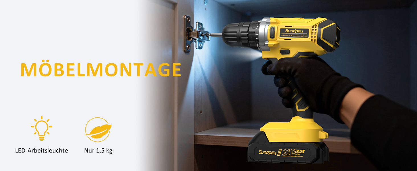 Набір інструментів Sundpey 170 предметів з акумуляторним дрилем-шуруповертом 21V, 2.0Ah, жовтий кейс для дому та ремонту