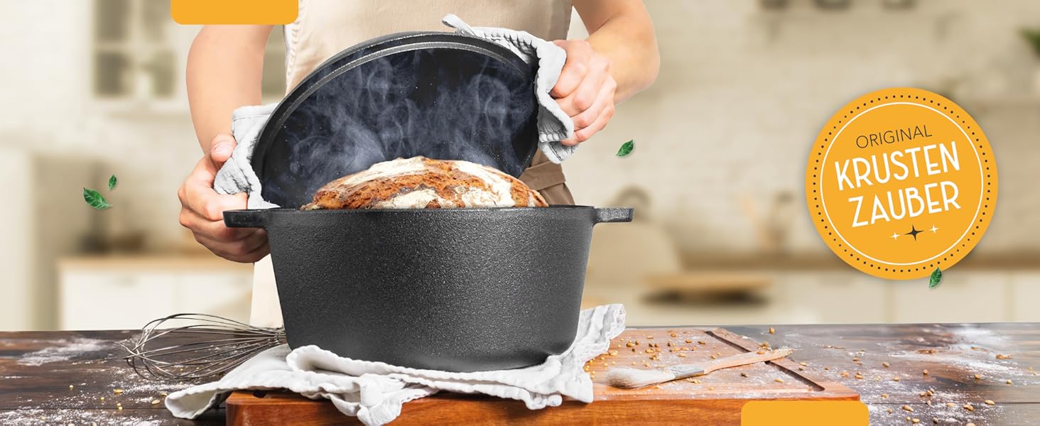 Набір для випікання хліба з чавунного литва Krustenzauber XXL: форма, корзина для підйому, лопатки та інше. 4,7л, комплект для початківців