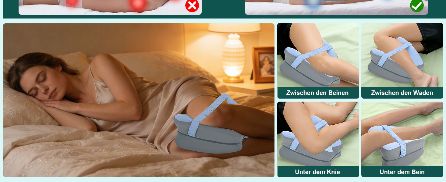 Ортопедична подушка між колін Dioxide для сну на боці з ефектом пам'яті (Memory Foam) для розвантаження спини, суглобів та стегон, синя