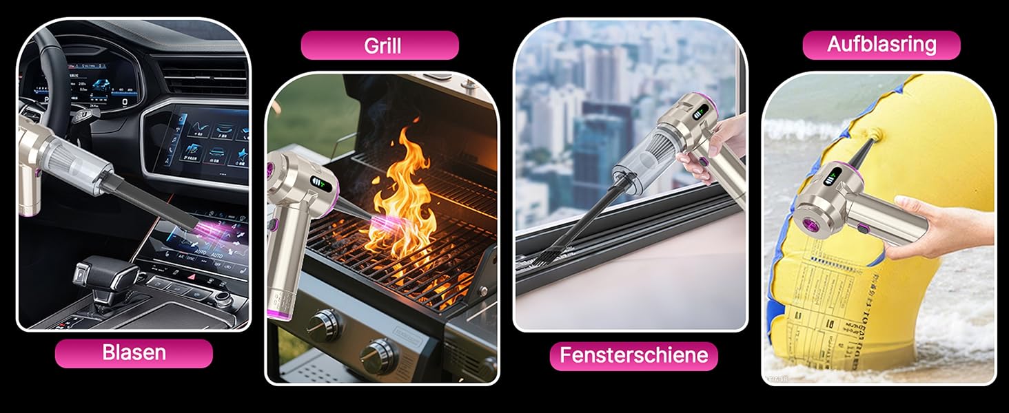 Акумуляторний ручний пилосос Piwaal 4-в-1, 22000Па, безщітковий двигун з функцією обдуву (220000 об/хв), для авто, дому, офісу та комп'ютера, чорний