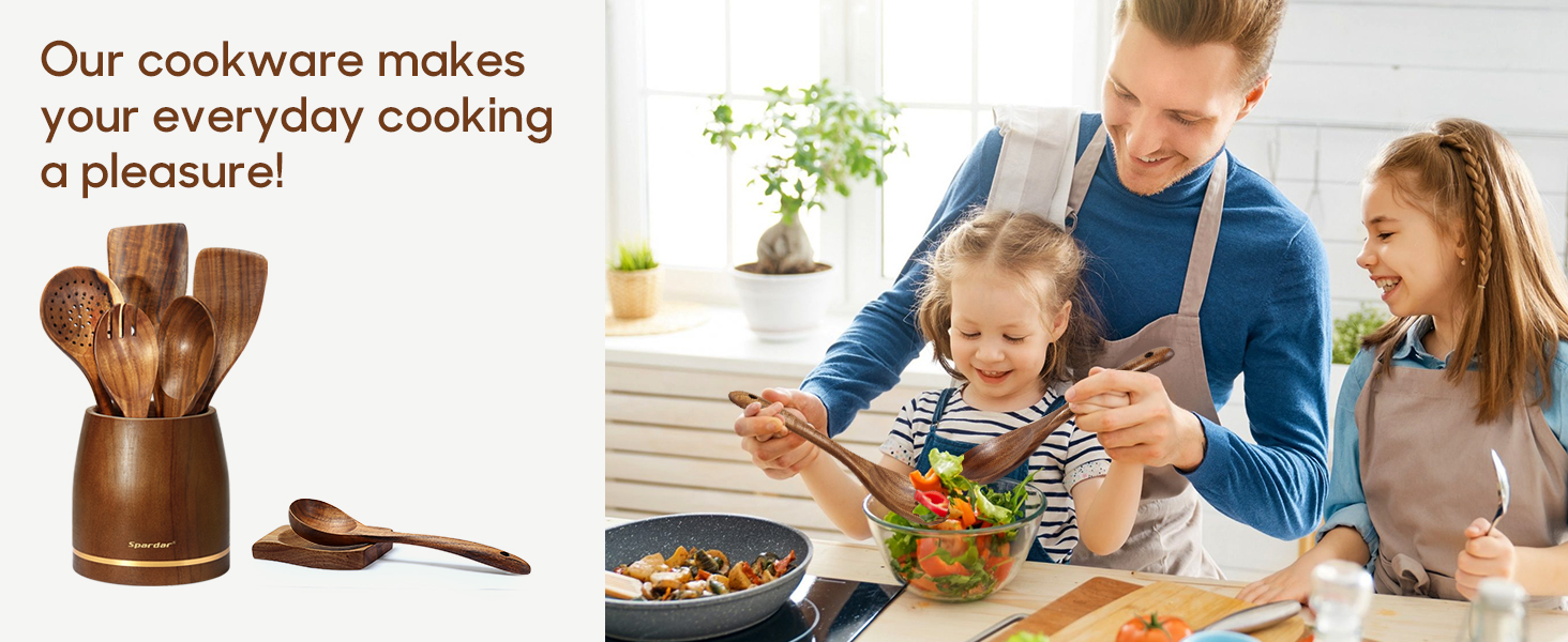 Набір кухонного приладдя Spardar з дерева, 12 шт: ложки, шумовки, підставка, рукавиці. Ідеально для декору та як подарунок