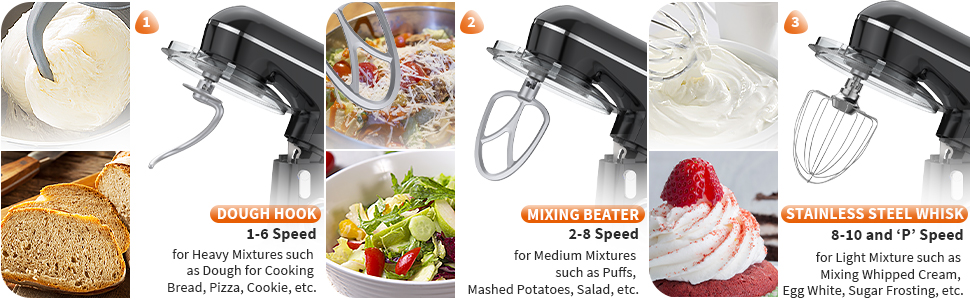 Кухонна машина Zurio 5.5L: потужний міксер-планетарний з 10 швидкостями, 1300W, з набором аксесуарів (крюк для тіста, вінчик)