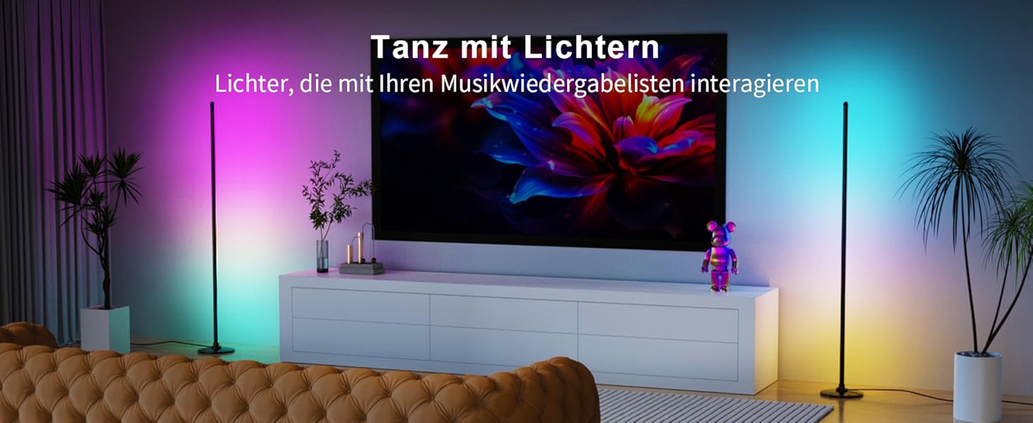 Світлодіодна підлогова лампа RGBICW з пультом та додатком, димування, Alexa/Google, синхронізація з музикою, 16 млн кольорів, 68 режимів, стильна лампа для спальні 51 дюйм