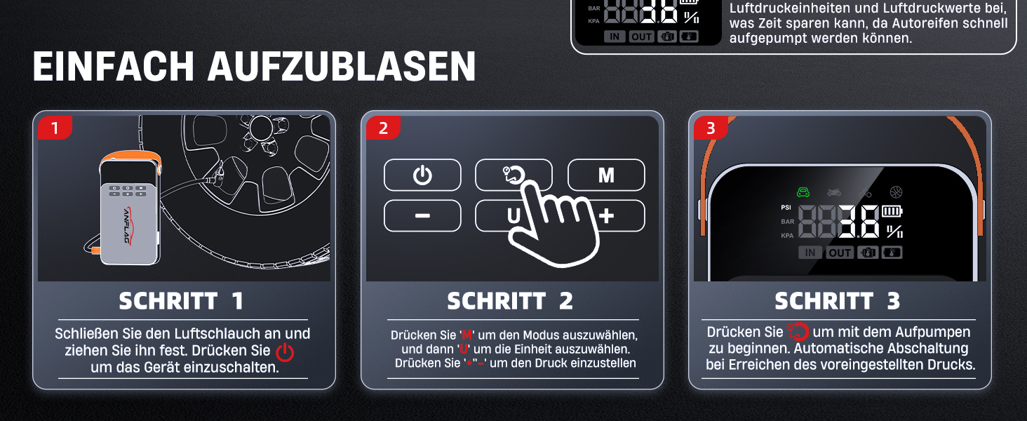 Портативний пусковий пристрій ANFLAG 5500A з компресором 150PSI, LCD-екраном та LED-ліхтариком (сірий)