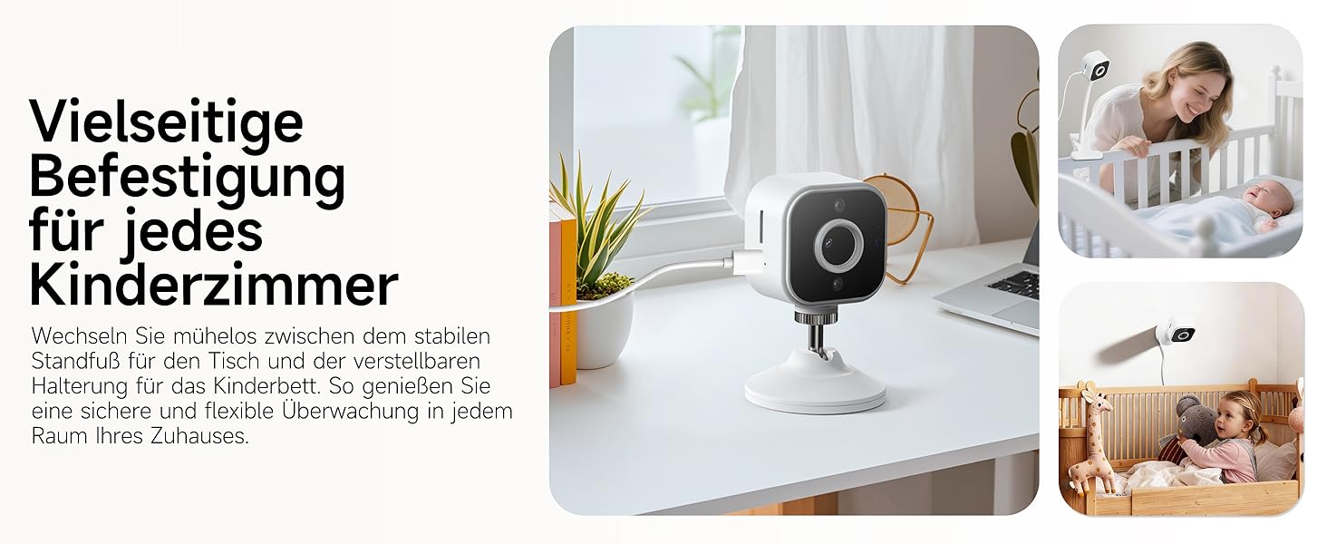 Відеоняня з камерою 1080P без Wi-Fi: монітор, тримач, кліпса для ліжечка, двосторонній звук, датчик температури, виявлення плачу, нічне бачення, 8 колискових, запис фото/відео, SD-карта в комплекті (біла)