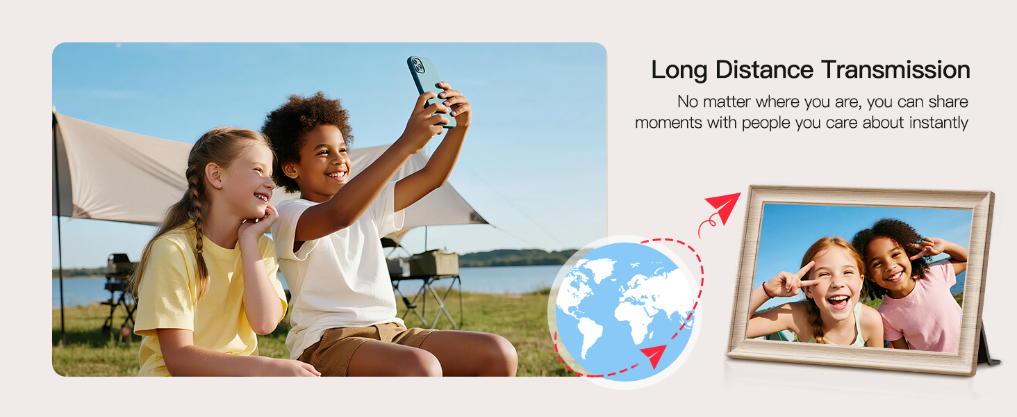 Frameo Цифровий фоторамка 10.1 дюймів, HD 1280*800 IPS сенсорний екран, 32GB пам'ять, автоповорот, Frameo App для обміну фото та відео, білий дерев'яний масив